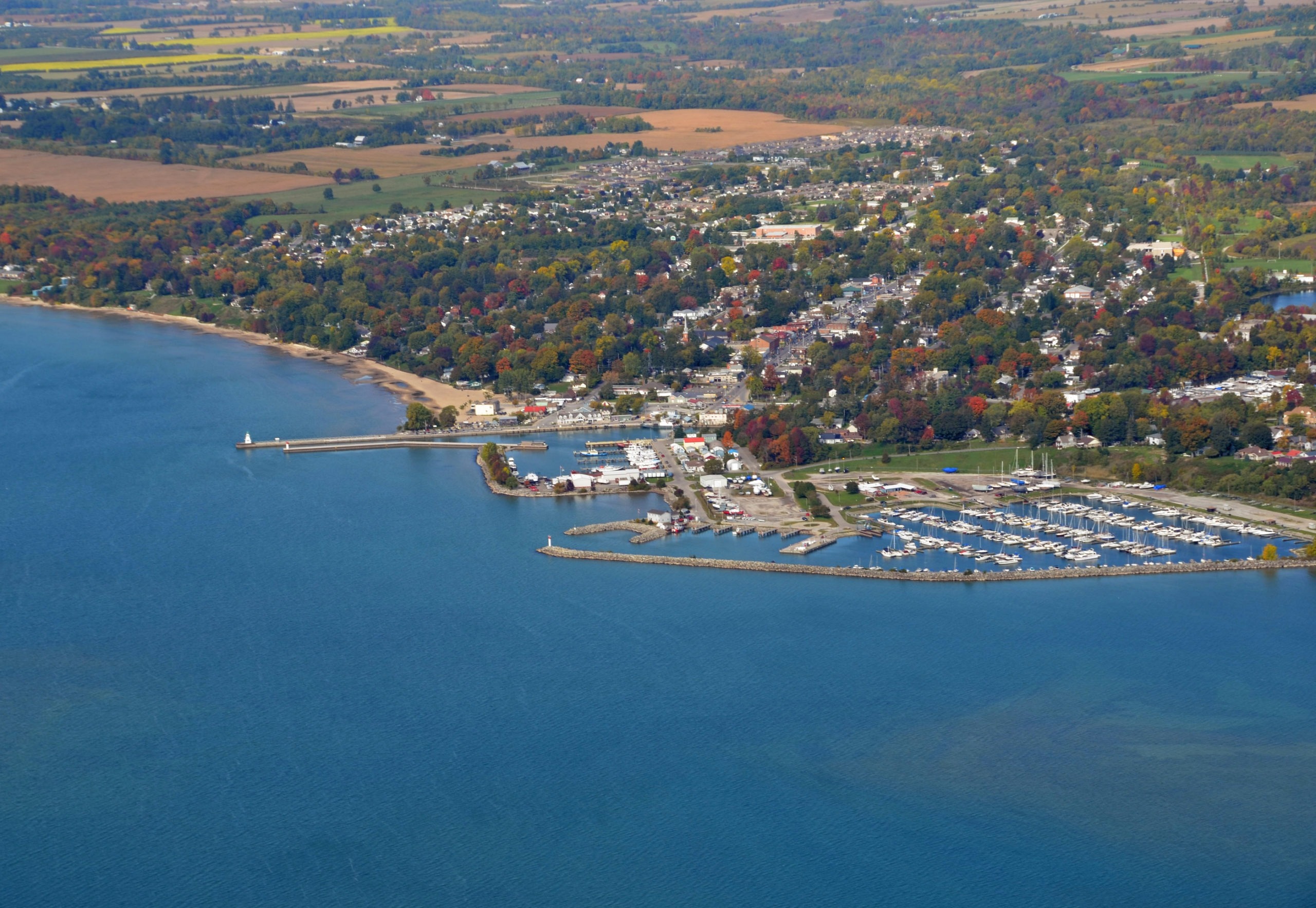 aerial view of Port Dover, Ontario Canada Autumn scene